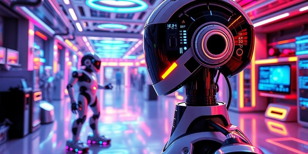 Futuristic technology and AI in a modern setting.